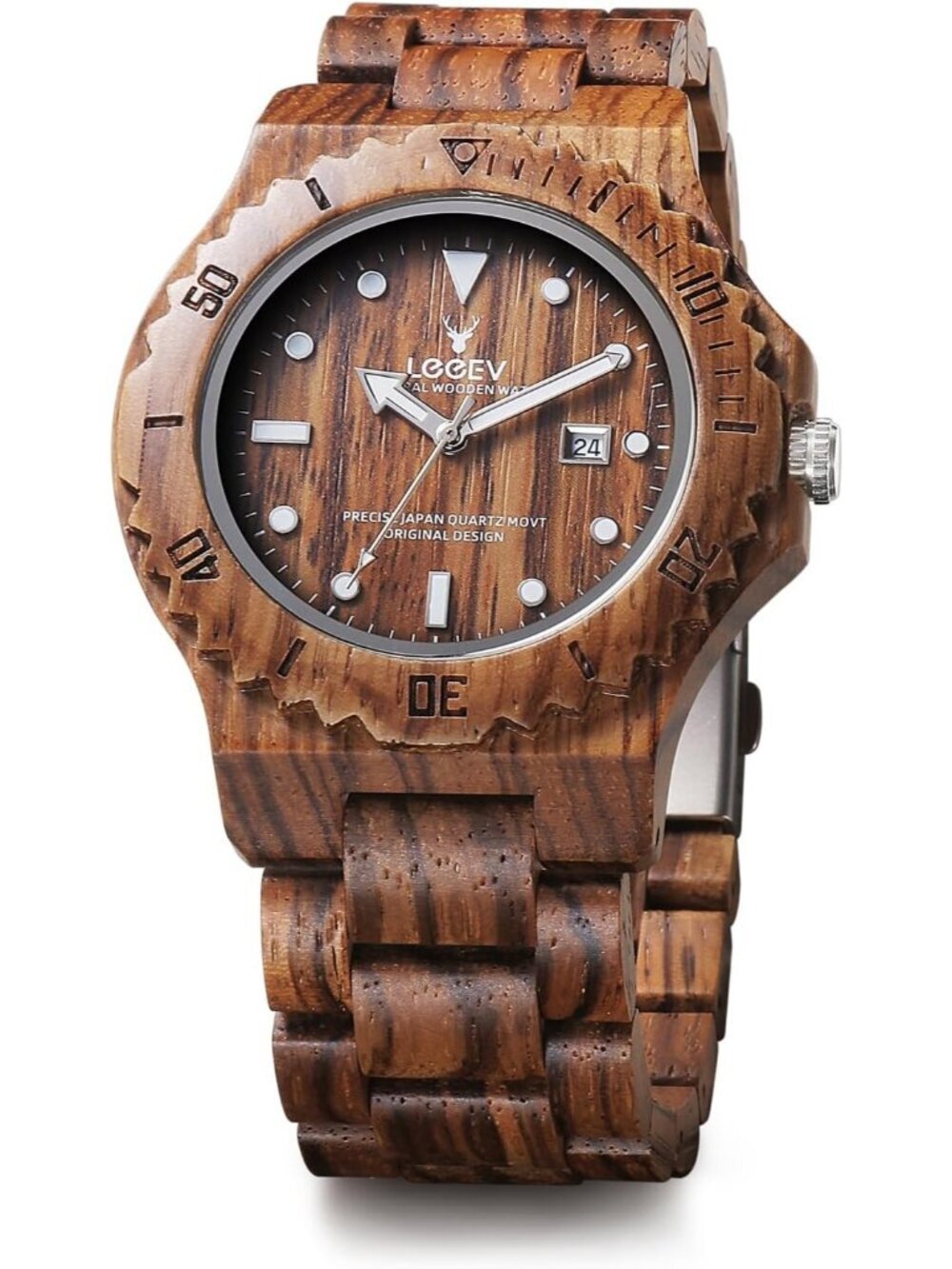Men's Brown Handcrafted Sandalwood Vintage Calendar Analog Wrist Wooden Watch